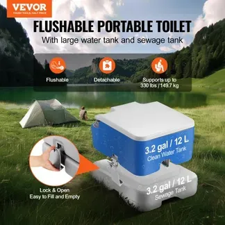 VEVOR Tragbare Toilette fürs Camping, Porta Potty mit 3,2-Gallonen-Fäkalientank und 3,2-Gallonen-Spültank, Toilettenstuhl mit Druckknopf-Spülung, auslaufsichere und geruchslose Reisetoilette für Erwachsene, Kinder, Campingauto VEVOR Tragbare Toilette fürs Camping, Porta Potty mit 3,2-Gallonen-Fäkalientank und 3,2-Gallonen-Spültank, Toilettenstuhl mit Druckknopf-Spülung, auslaufsichere und geruchslose Reisetoilette für Erwachsene, Kinder, Campingauto