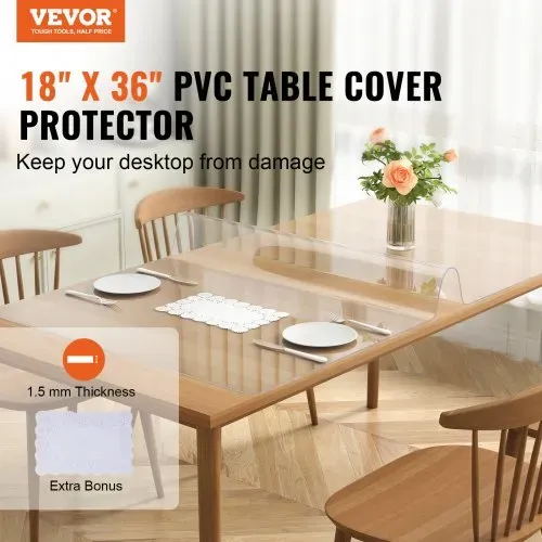 VEVOR Tischfolie Tischschutz Transparent 1,5 mm Dicke, Tischschutz-Folie PVC 457 x 925,4 mm Rechteckige Tischdecke Tischfolie Abwaschbar Verschleißfest Hitzebeständig Wasserdichte Tisch-Schutzfolie VEVOR Tischfolie Tischschutz Transparent 1,5 mm Dicke, Tischschutz-Folie PVC 457 x 925,4 mm Rechteckige Tischdecke Tischfolie Abwaschbar Verschleißfest Hitzebeständig Wasserdichte Tisch-Schutzfolie