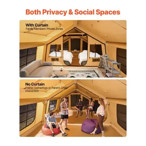 VEVOR Aufblasbares Zelt für Camping 8-12 Personen mit Handpumpe, 4,8x3,6x2,2 m Glamping-Zelt mit 2 Oberlichtern, Baldachin, Ofenanschluss, 2 Türen & Netzfenstern, Aufbewahrungstasche – Bild 2