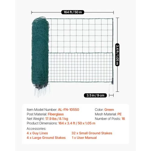 VEVOR Begrenzungszaun 50x1,05 m, Weidezaun aus PE, Mobiler Hundezaun mit Doppelspitzenpfählen & Abspannseilen, Hühnerzaun, Gartenzaun, Campingzaun für Hunde, Hühner, Pflanzen, Außenbereiche – Bild 6