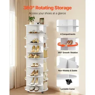 VEVOR Schuhregal Schuhschrank für 28 Paar Schuhe (7-stöckig) 360° drehbar, rollbare Schuhaufbewahrung, Schuhablage für Schlafzimmer Wohnzimmer Eingangsbereich, Weiß 588 x 588 x 1646 mm VEVOR Schuhregal Schuhschrank für 28 Paar Schuhe (7-stöckig) 360° drehbar, rollbare Schuhaufbewahrung, Schuhablage für Schlafzimmer Wohnzimmer Eingangsbereich, Weiß 588 x 588 x 1646 mm