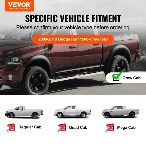 VEVOR Trittbretter Kompatibel mit 2009-2018 Dodge Ram 1500/2010-2023 Ram 2500/3500 (einschließlich 2019-2023 Classic) Crew Cab, 201 Edelstahl-Seitentrittbretter 227 kg, 152,4 mm, 2 Stück VEVOR Trittbretter Kompatibel mit 2009-2018 Dodge Ram 1500/2010-2023 Ram 2500/3500 (einschließlich 2019-2023 Classic) Crew Cab, 201 Edelstahl-Seitentrittbretter 227 kg, 152,4 mm, 2 Stück