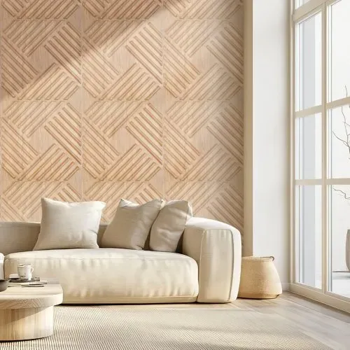 VEVOR 3D-Wandpaneele, 12er-Set, 150x50cm PVC-Wandverkleidung im modernen minimalistischen Stil, 2,97m² Deckkraft, Inneneinrichtung für Schlafzimmer, Wohn- & Spielzimmer, helle Holzfarbe – Bild 7