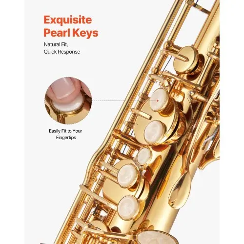 VEVOR Tenorsaxophon, B-Dur, Messingsaxophon-Anfängerset mit Tragetasche, Mundstück, Gurten, Reinigungstuch, Handschuhen, Umhängeband, 23-Tasten-Tenorsaxophon-Set, für Anfänger & Schüler, Gold – Bild 3