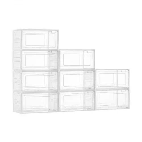 VEVOR Schuhaufbewahrungsboxen stapelbare Schuhboxen (9 Stk.) passend bis US-Größe 13, Schuh-Organizer mit magnetischer Tür zur Aufbewahrung von High Heels & Stiefeln & Hüten, transparent + Weiß – Bild 8