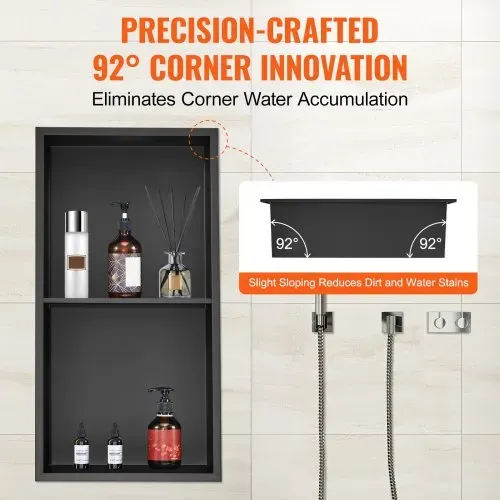 VEVOR Wandnische 10x33,02x63,5cm Duschnische Edelstahl Nische Doppellagig 100 % Wasserdicht Nischeneinbau 0-40°C Betriebstemperatur 92°-Inneneckdesign Ideal für Badezimmer Schlafzimmer Arbeitszimmer – Bild 3