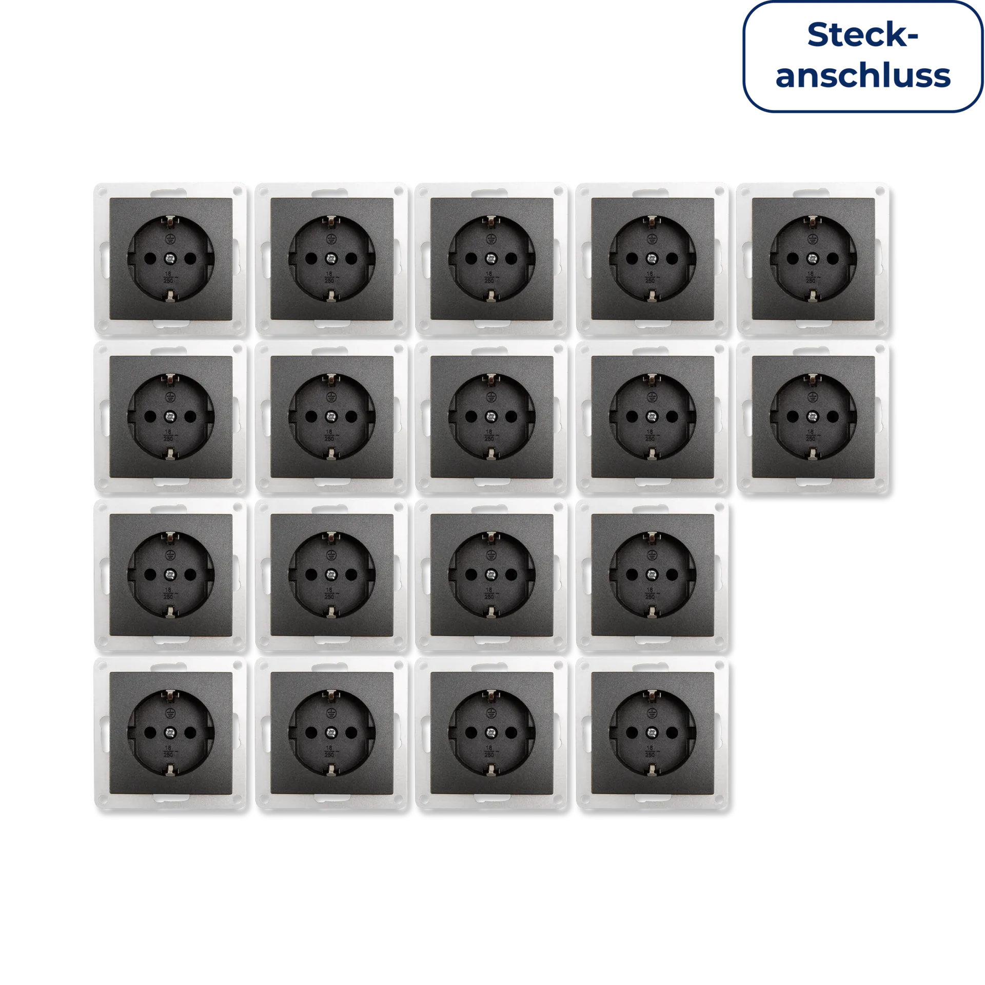 Schutzkontakt-Steckdose McPower “Flair“ 250V~/16A, UP, Steckanschluss, 18er-Pack Schutzkontakt-Steckdose McPower “Flair“ 250V~/16A, UP, Steckanschluss, 18er-Pack