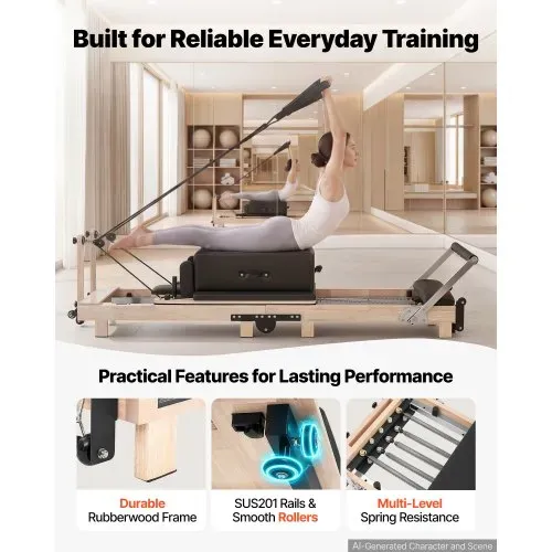 VEVOR Pilates Reformer Gerät Klappbar 2310 x 680 x 755 mm Gummibaumholz für Heimgebrauch & Fitnessstudio, mit Jumpboard, Sitzbox, Verstellbarer Kopfstütze und Leisem Schlittenlauf, 181 kg Belastbar VEVOR Pilates Reformer Gerät Klappbar 2310 x 680 x 755 mm Gummibaumholz für Heimgebrauch & Fitnessstudio, mit Jumpboard, Sitzbox, Verstellbarer Kopfstütze und Leisem Schlittenlauf, 181 kg Belastbar