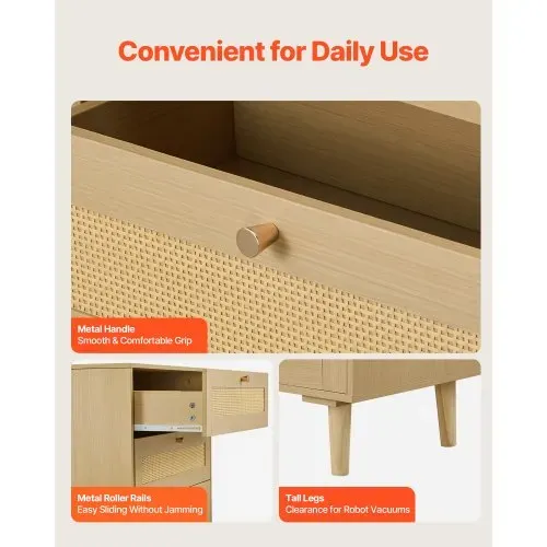 VEVOR Rattankommode Aufbewahrungsschrank mit 5 Schubladen & Metallgriffen & Holzbeinen, moderner Rattanschrank für Schlafzimmer Wohnzimmer Flur (70,2x40x106,5 cm) Kleidungsschrank Schubladenschrank – Bild 5