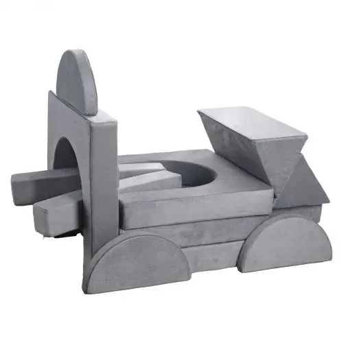 VEVOR modulare Spielcouch Anbausofa für Kleinkinder mit Armlehnen, 28D-Schwamm und Kurzflor, umwandelbare modulare Kindercouch zum Selbermachen, für Spielzimmer Schlafzimmer, 14-teilig, Grau – Bild 9