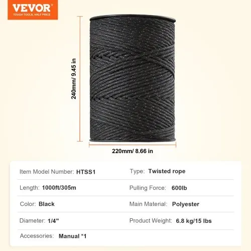 VEVOR Elektrozaundraht, 1000 Fuß, 305 m, tragbarer Polydraht, 1/4 Zoll Durchmesser, 2 Kupferlitzen für zuverlässige Leitfähigkeit und Rostbeständigkeit, Zaunseil für Pferde, Rinder, Vieh – Bild 6
