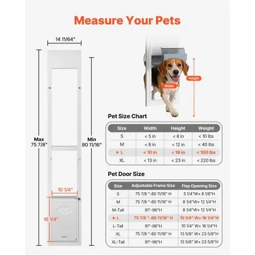 VEVOR Hundeklappe für Glasschiebetür, Hundetür Höhenverstellbar von 1927 bis 2049 mm, Rahmen aus Aluminiumlegierung mit Klappe & Drehscharnier, Abschließbar, für Große Hunde, Haustiertüren, L VEVOR Hundeklappe für Glasschiebetür, Hundetür Höhenverstellbar von 1927 bis 2049 mm, Rahmen aus Aluminiumlegierung mit Klappe & Drehscharnier, Abschließbar, für Große Hunde, Haustiertüren, L