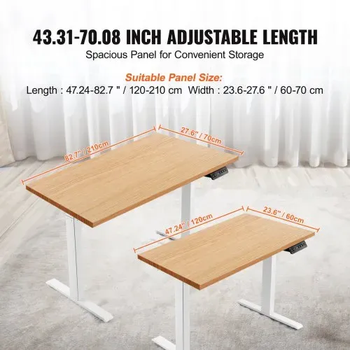 VEVOR Schreibtisch Gestell mit Doppelmotor, einstellbare Höhe 70-117 cm und Länge 110-178 cm, elektrisch verstellbares Tischgestell, ergonomische DIY-Arbeitsplatzbasis (nur weißer Rahmen) – Bild 2