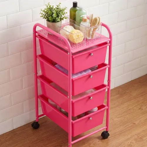 VEVOR Rollwagen mit 4 Schubladen Schubladenwagen 330x390x815mm Rosenrot, Metallgestell, Ablagefläche, Handgriffe, Lenkrolle mit 2 Bremsen, Mobiler Aufbewahrungswagen für Büro Werkstatt Klassenzimmer – Bild 7