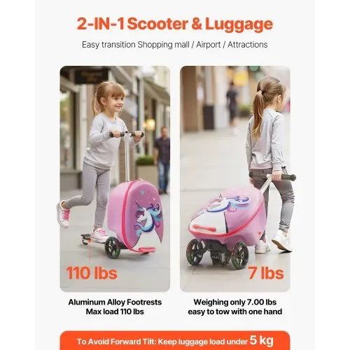 VEVOR Scooter Koffer, 20 L Fassungsvermögen, Reisekoffer mit Flash-PU-Rädern, TPR-Anti-Rutsch-Griff, max. Gewichtskapazität 50 kg, Kinderkoffer Handgepäck, für Kinder ab 5 Jahren, Lila – Bild 3