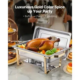 VEVOR Chafing Dish Set Speisenwärmer Edelstahl mit 4 Behältern in voller Größe (7,5 L pro), rechteckiger Wärmespender mit sichtbarem Deckel & Wasserpfannenständer & Brennstoffhalter, für Partys VEVOR Chafing Dish Set Speisenwärmer Edelstahl mit 4 Behältern in voller Größe (7,5 L pro), rechteckiger Wärmespender mit sichtbarem Deckel & Wasserpfannenständer & Brennstoffhalter, für Partys