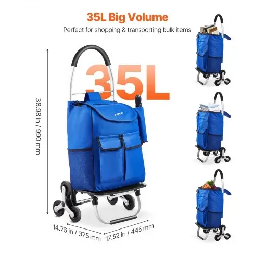 VEVOR faltbarer Einkaufswagen, 445 x 375 x 990 mm, Sackkarre zum Treppensteigen mit 6 Rädern, Aufbewahrungstasche aus Oxford-Stoff, zum Einkaufen, Büro, Umzug, Transport, im Freien, Wäsche – Bild 3