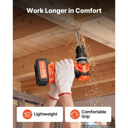 VEVOR Akku-Schlagbohrschrauber 20V 12,7 mm 26000 IPM 500 U/min/2.000 U/min, zum Bohren in Holz & Metall sowie zum Schrauben, 4000-mAh-Lithium-Ionen-Akku & Ladegerät, mit Ganzmetall-Bohrfutter, 90 Nm – Bild 4