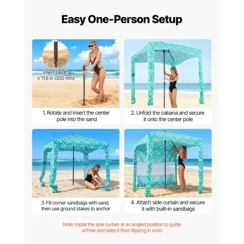 VEVOR Strand-Cabana 183 x 183 cm Strandüberdachung mit Seitenwand, UPF 50+ Sonnenschutz, Strandpavillon mit Sandsäcken, tragbarer Sonnenschutz Sonnenschirm für die ganze Familie und Freunde – Bild 4