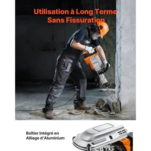 VEVOR Hochleistungs-Betonbrecher Abbruchhammer 3500 W, 60 J Schlagkraft Elektroabbruchhammer, Bohrhammer Betonhammer Stemmhammer 1900 BPM, inkl. Spitzmeißel, Flachmeißel, für Schiefer, Beton usw. – Bild 3