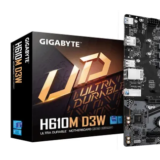 GIGABYTE H610M D3W Mainboard – Unterstützt Intel Core Prozessoren der 14. Generation, 5+1+1 Phasen VRM, bis zu 5600MHz DDR5, 1xPCIe 3.0 M.2, 1GbE LAN, USB 3.2 Gen 1 GIGABYTE H610M D3W Mainboard – Unterstützt Intel Core Prozessoren der 14. Generation, 5+1+1 Phasen VRM, bis zu 5600MHz DDR5, 1xPCIe 3.0 M.2, 1GbE LAN, USB 3.2 Gen 1