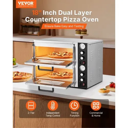 VEVOR elektrischer Pizzaofen für 457 mm Pizza 2500 + 2500 W Pizzabackofen bis 450 °C, Pizzamaker mit Zeit- und Temperaturregelung & Doppelkammer, Pizzabackmaschine Pizzamaschine multifunktional VEVOR elektrischer Pizzaofen für 457 mm Pizza 2500 + 2500 W Pizzabackofen bis 450 °C, Pizzamaker mit Zeit- und Temperaturregelung & Doppelkammer, Pizzabackmaschine Pizzamaschine multifunktional