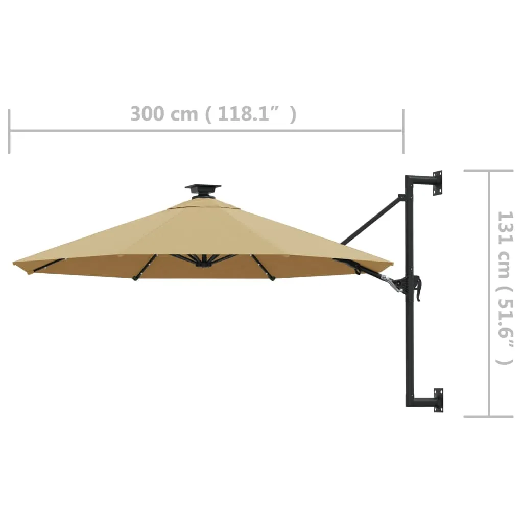 vidaXL Sonnenschirm zur Wandmontage mit LEDs 300 cm Taupe – Bild 9