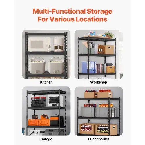 VEVOR Lagerregale, 1096 kg, 4-stufiges Schwerlastregal für die Garage, 508 x 1016 x 1524 mm, verstellbare Metallregale für Industrieregale, Garagenregal, Kellerregal für Küche, Lager, Keller, schwarz – Bild 5