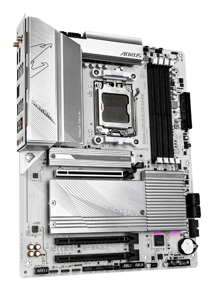 GIGABYTE B650 AORUS ELITE AX ICE Mainboard – Unterstützt AMD Ryzen 9000 CPUs, 12+2+2 Phasen digitales VRM, bis zu 8000 MHz DDR5 (OC), 1xPCIe 5.0 + 2xPCIe 4.0 M.2, Wi-Fi 6E, 2.5GbE LAN, USB 3.2 Gen 2x2 – Bild 2