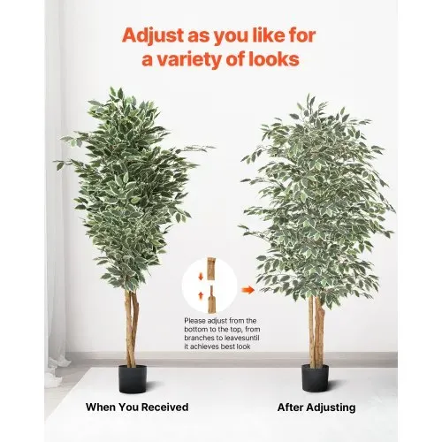 VEVOR Künstlicher Ficusbaum, 1,8 m, mit schwarzem Topf, Kunst-Ficuspflanze mit natürlichem Holzstamm & realistischen grünen Blättern, Seidenbaum für Innenbereich, für Zuhause, Büro, Wohnzimmer – Bild 5