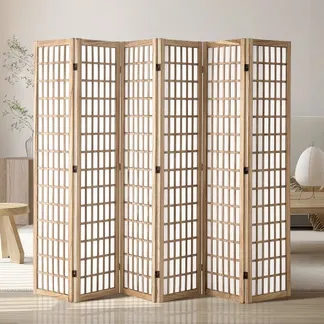 VEVOR 6-teiliger japanischer Raumteiler faltbarer Sichtschutz aus Holz für den Innenbereich, japanische Trennwände tragbare Dekorationsschirme zur Raumtrennung für Restaurant & Schlafzimmer VEVOR 6-teiliger japanischer Raumteiler faltbarer Sichtschutz aus Holz für den Innenbereich, japanische Trennwände tragbare Dekorationsschirme zur Raumtrennung für Restaurant & Schlafzimmer