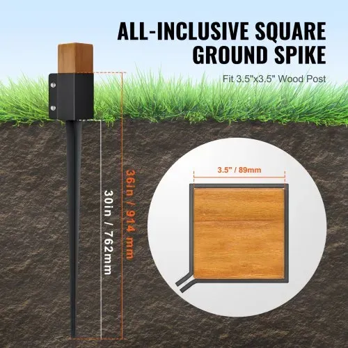 VEVOR Erdspieß für Zaunpfosten, 8er-Pack, 113 x 113 x 914 mm Außendurchmesser (Innendurchmesser 8,9 x 8,9 cm), Metall, schwarz pulverbeschichtet, Erdspieß für Briefkästen, Terrassen, Gartengeländer – Bild 3