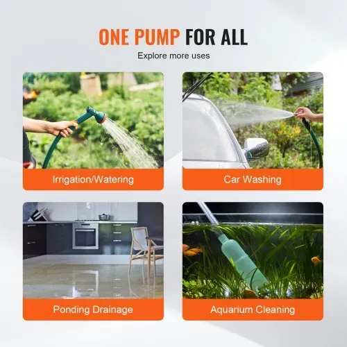 VEVOR Wassertransferpumpe, 12 V DC, 360 GPH, 1/10 PS, tragbare elektrische Mehrzweckpumpe, 1,8 m Saugschlauch, Laufrad, Saugsieb, für Garten, Pool, Teich, Aquariumentwässerung – Bild 5