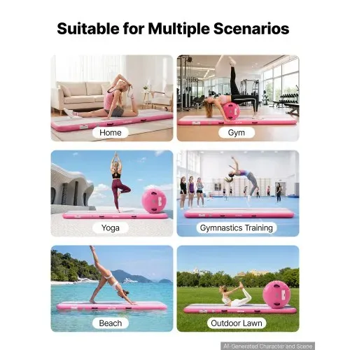 VEVOR Aufblasbares Turnmatten Set 3 x 1 m Gymnastikmatte mit Turnrolle Rosa, für Fitnessstudio Outdoor und Yoga, 3,2 psi, Verstärkte Nähte, Griffe, mit 600-W-Elektroluftpumpe und Aufbewahrungstasche – Bild 5