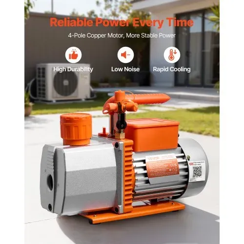 VEVOR Vakuumpumpe, 7 CFM 198 L/min, 2-stufig, 550 W geeignet für R134a, R22, R410a, R1234YF & R32, 4-poliger Motor, für die Wartung von Kfz-Klimaanlagen & die Entgasung von Harzen, inkl. Öl – Bild 2