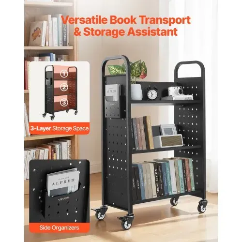 VEVOR Bücherwagen, 150 kg Tragkraft, Bibliothekswagen, 77 x 38 x 122 cm, einseitiges V-förmiges Bücherregal mit Doppelbremsrollen, Bücherregalwagen für Wohnzimmer, Büro, Schule, Schwarz VEVOR Bücherwagen, 150 kg Tragkraft, Bibliothekswagen, 77 x 38 x 122 cm, einseitiges V-förmiges Bücherregal mit Doppelbremsrollen, Bücherregalwagen für Wohnzimmer, Büro, Schule, Schwarz