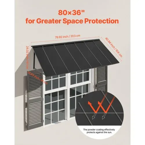 VEVOR Fenstermarkise 203x91x61 cm, Türvordach, stabile Außenmarkisen mit dreieckigem Stahlrahmen, Schutz vor Regen, Schnee und Sonnenlicht für Türeingänge, Fenster, Veranden, Balkone – Bild 3