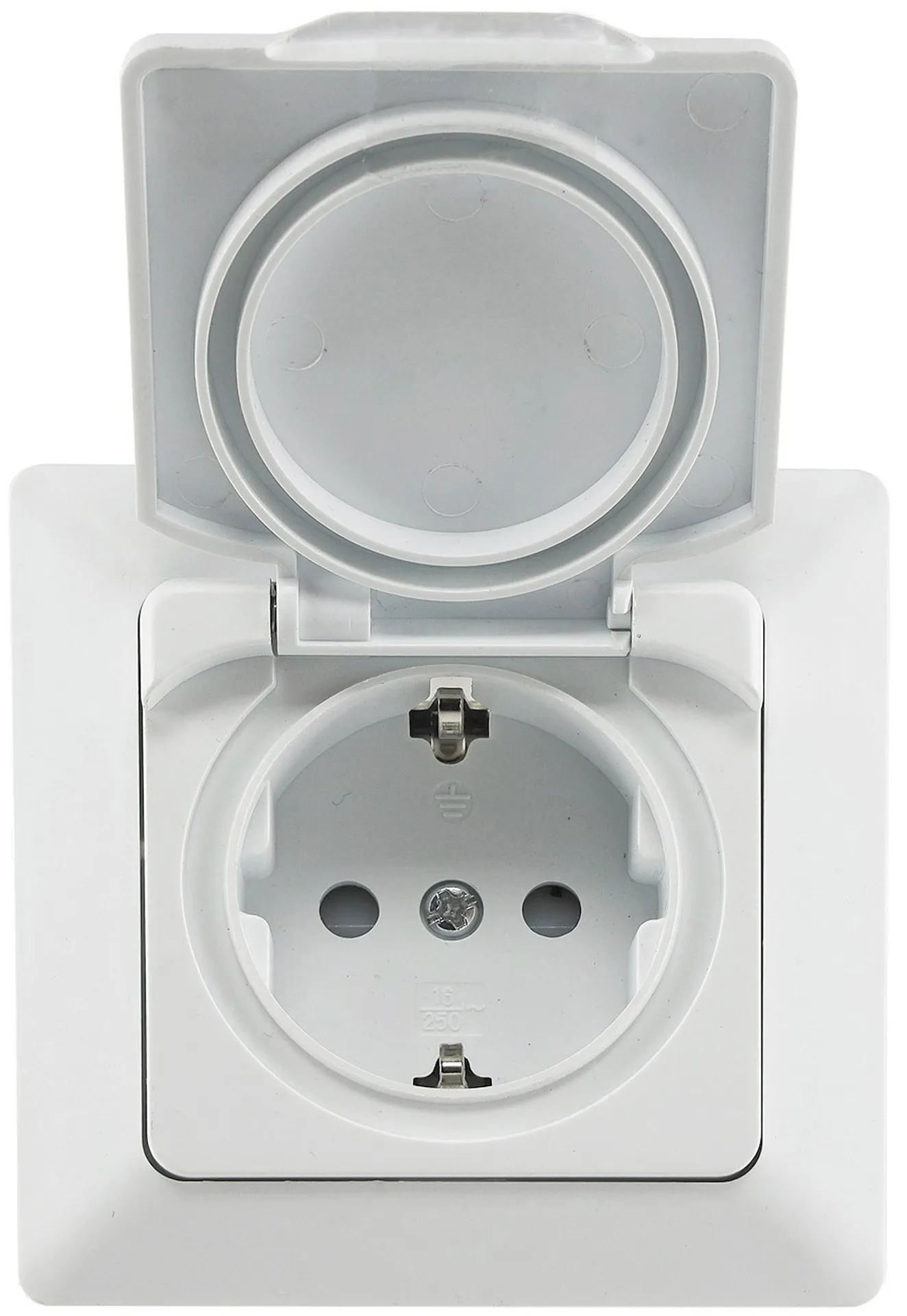 MILOS Schutzkontakt-Steckdose IP44 250V~/ 16A, inkl. Rahmen, UP, weiß matt MILOS Schutzkontakt-Steckdose IP44 250V~/ 16A, inkl. Rahmen, UP, weiß matt