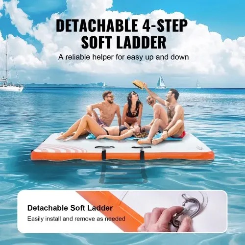 VEVOR Aufblasbares Schwimmdock, 1,82 x 1,52 m Dockplattform, rutschfeste Wasserschwimmdockmatte mit tragbarer Tragetasche und abnehmbarer Leiter, schwimmende Plattform-Inselfloß für Pool, Strand, Meer – Bild 4