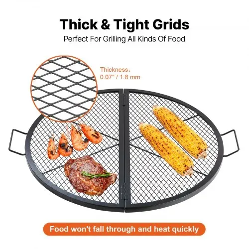 VEVOR Φ 910 x 25 mm X-Marks Feuerstellen-Grillrost, Faltbarer Runder Grillrost, Robuster Lagerfeuer-BBQ-Grillrost aus Stahl mit Griff & Stütz-X-Draht, Tragbares Camping-Kochgeschirr, Schwarz – Bild 4