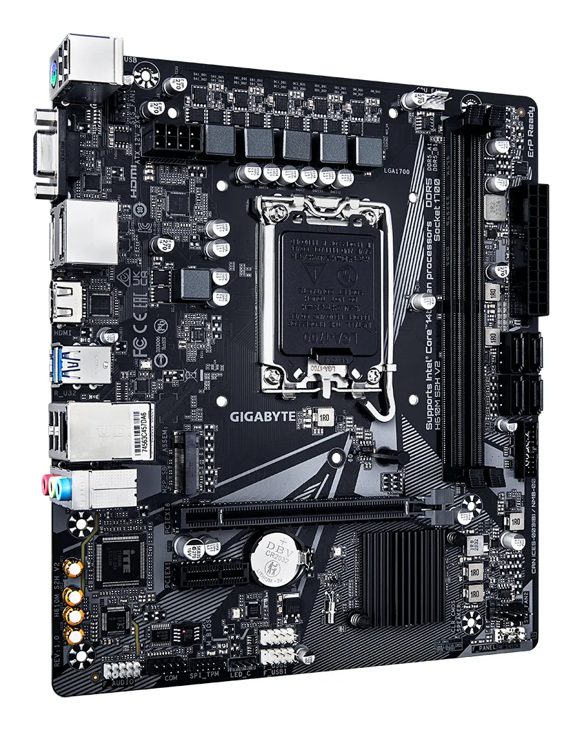GIGABYTE H610M S2H V2 Motherboard - Unterstützt Intel Core 14. Generation CPUs, 4+1+1 Hybrid Phasen Digital VRM, bis zu 5600MHz DDR5, 1xPCIe 3.0 M.2, GbE LAN, USB 3.2 Gen 1 – Bild 3