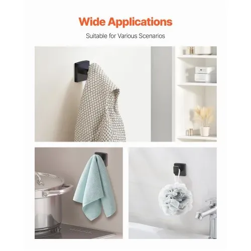 VEVOR Badezimmer Hardware Zubehör Set aus SUS201 Edelstahl (4-tlg.) inkl. Handtuchstange & Handtuchhalter (runder Ring) & Haken & Toilettenpapierhalter, für Badezimmer, Wandmontage Schwarz – Bild 5