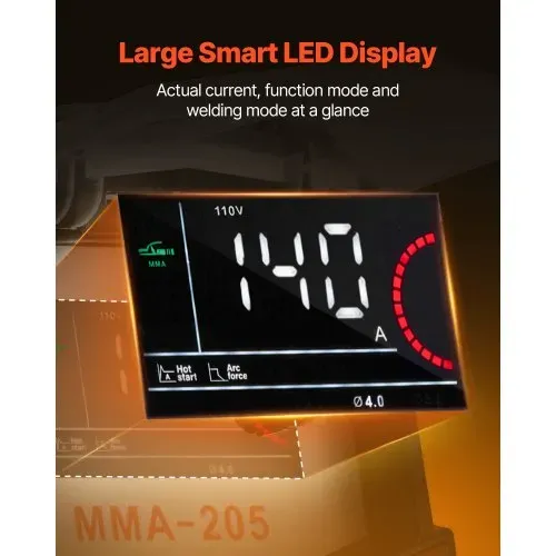 VEVOR MMA-Schweißgerät, 205A 2-in-1 MMA Lift TIG-Stabschweißgerät, IGBT-Inverter-Schweißgerät mit Digitalanzeige, Hot Start Arc Force Anti-Stick (Lift-Brenner nicht im Lieferumfang enthalten) – Bild 2