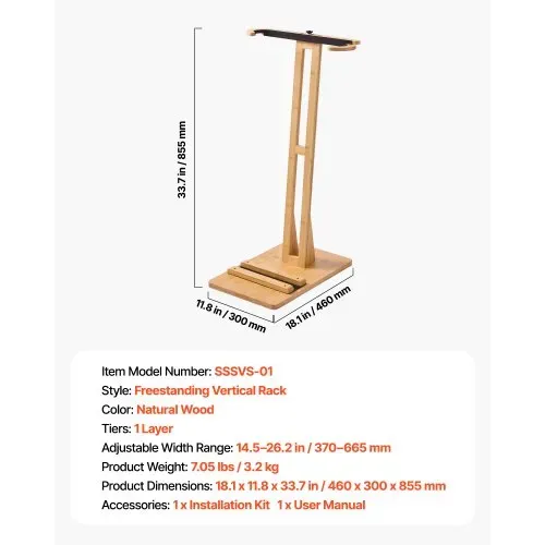 VEVOR vertikaler Surfbrettständer Surfbrettregal aus Holz zur Aufbewahrung (einstellbar 370-665 mm), freistehender Boardständer-Organizer mit Korkpolsterung, für Wakeboard Snowboard Kiteboard – Bild 6