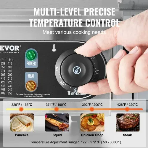 VEVOR Kommerzieller elektrischer Grill, 4000 W, flache Grillplatte für die Arbeitsplatte, einstellbare Temperatur von 122 °F bis 572 °F, 25,98 x 15,75 x 0,39 Zoll, Grillplatte aus Edelstahl mit 2 Schaufeln und 2 Bürsten für Zuhause oder das Restaurant – Bild 3