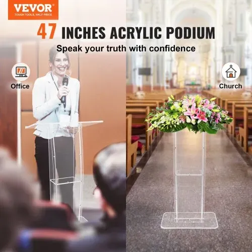 VEVOR Acryl-Podium, 1193,8 mm hoch, klarer Acryl-Podiumsständer mit breiter Lesefläche und Ablagefach, bodenstehende, klare Kanzeln aus Acryl für Kirche, Büro, Schule VEVOR Acryl-Podium, 1193,8 mm hoch, klarer Acryl-Podiumsständer mit breiter Lesefläche und Ablagefach, bodenstehende, klare Kanzeln aus Acryl für Kirche, Büro, Schule