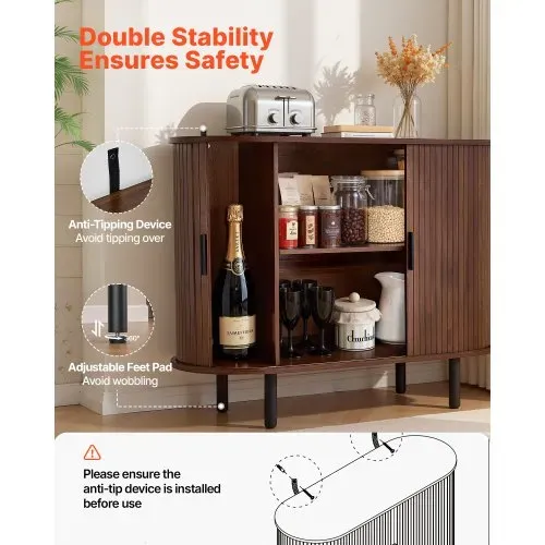 VEVOR Sideboard Küchenschrank mit 2 Schiebetüren, Buffetschrank im mittelalterlichen Stil für Wohnzimmer Eingangsbereich, Aufbewahrungsschrank 100 x 40 x 75 cm Walnuss Küchenbuffet Buffetschrank – Bild 5