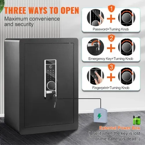 VEVOR Safe Tresor 62 L, Möbeltresor mit Feuerfester Geldtasche, Passwort & Schlüssel & Fingerabdruck Herausnehmbares Regal, Innenschrank, Wandtresor für Bargeld, Schmuck, Dokumente, Wertsache – Bild 2