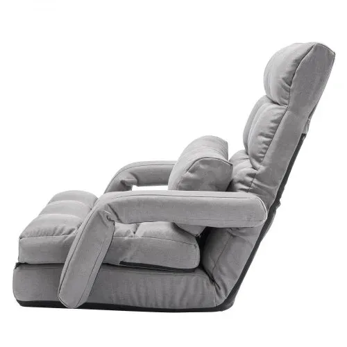 VEVOR Bodenstuhl Boden-Gaming Stuhl mit 5 einstellbaren Positionen & Rückenlehne, klappbarer Sofastuhl mit Armlehne für Erwachsene, Sofa-Liegebett mit Rückenkissen für Schlafzimmer, Grau – Bild 9