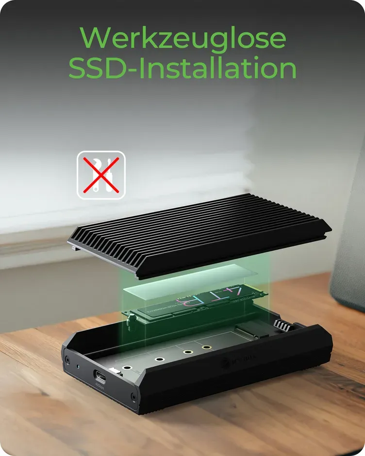 ICY BOX IB-1920M-C42, Gehäuse für NVMe M.2 SSD mit USB4 Gen 3x2 (40 Gbit/s), mit USB Type-C zu USB Type-C Kabel und Gummifixierung – Bild 5